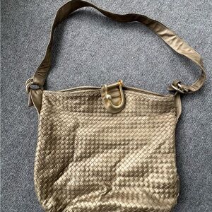 Gold metallic Ganson woven leather bag